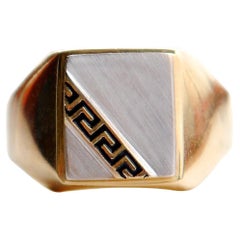 Vintage German Men Signet Ring Greek Key Enamel solid 14K Gold ØUS11/ 7.3gr