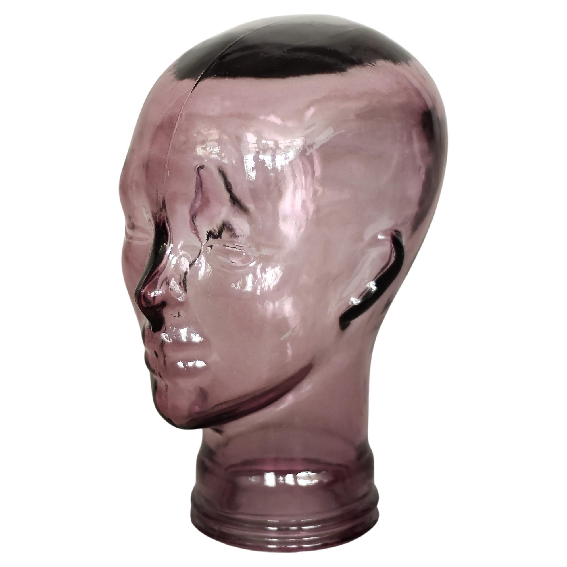 Vintage German Mid-Century Modern Pink Glass Head, 1970s