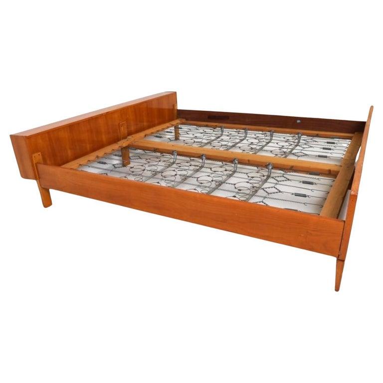 Scandinavian Modern Vintage German Modern King size teak bed frame with springs For Sale