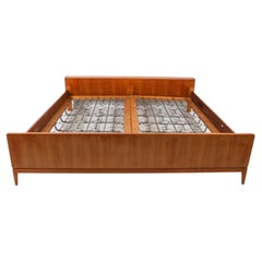 Vintage German Modern King size teak bed frame with springs