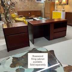 Vintage German Modern Rosewood Desk with Drawers and Shelf