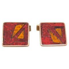 Vintage German Modernist Brass & Enamel Square Cufflinks
