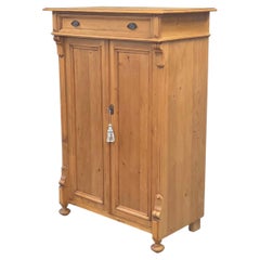 Vintage German Natural Pine Tall Cabinet Cupboard