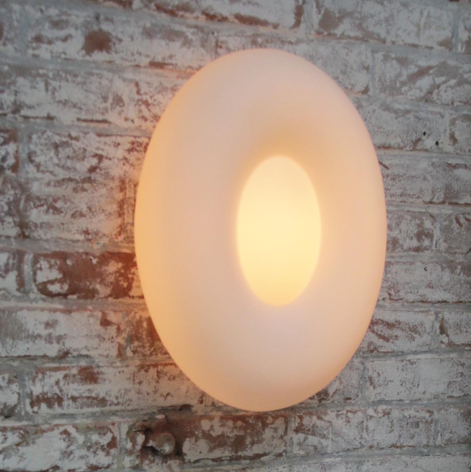 Vintage German Oval White Opaline Glass Flush Mount Scones Wall Lamps For Sale 4