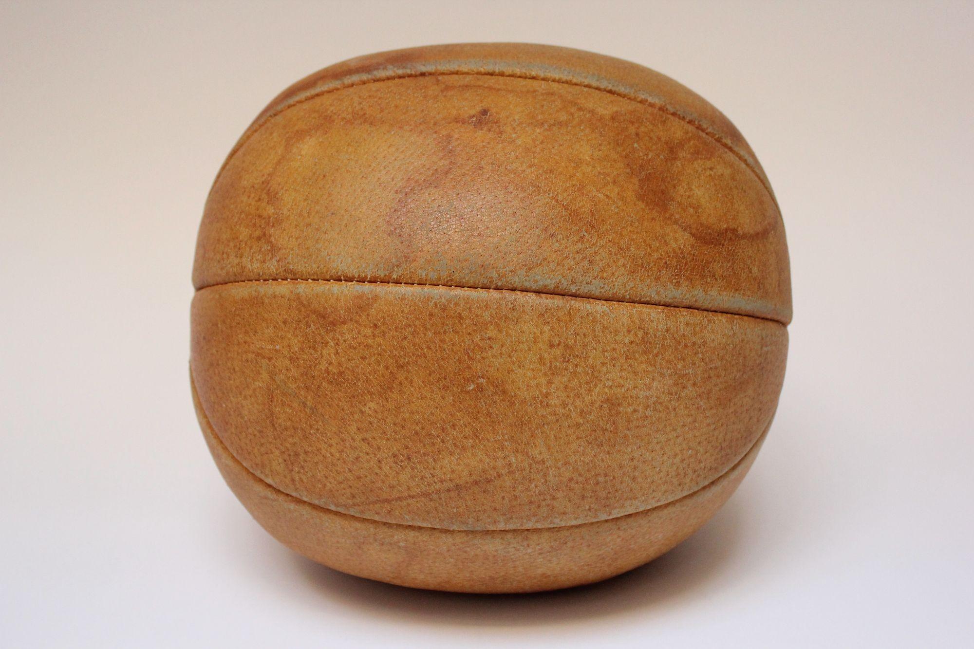 Mid-20th Century Vintage German Patinated Leather Medicine Ball For Sale