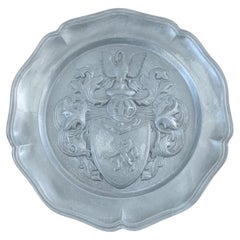 Vintage German Pewter Wall Plate with Crest