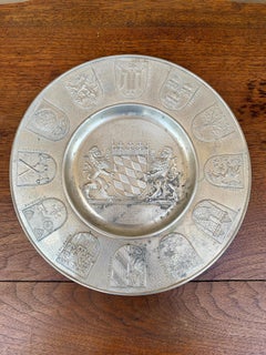 Vintage German Pewter Wall Plate With Heraldry Coat of Arms