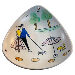 Piatto tedesco d'epoca dipinto a mano, piatto triangolare, catchingall 1950