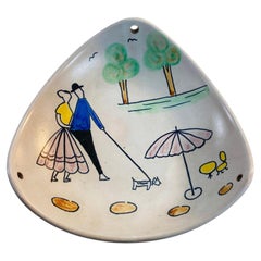 Vintage German Plate Hand-Painted Triangular Dish Catchall 1950s
