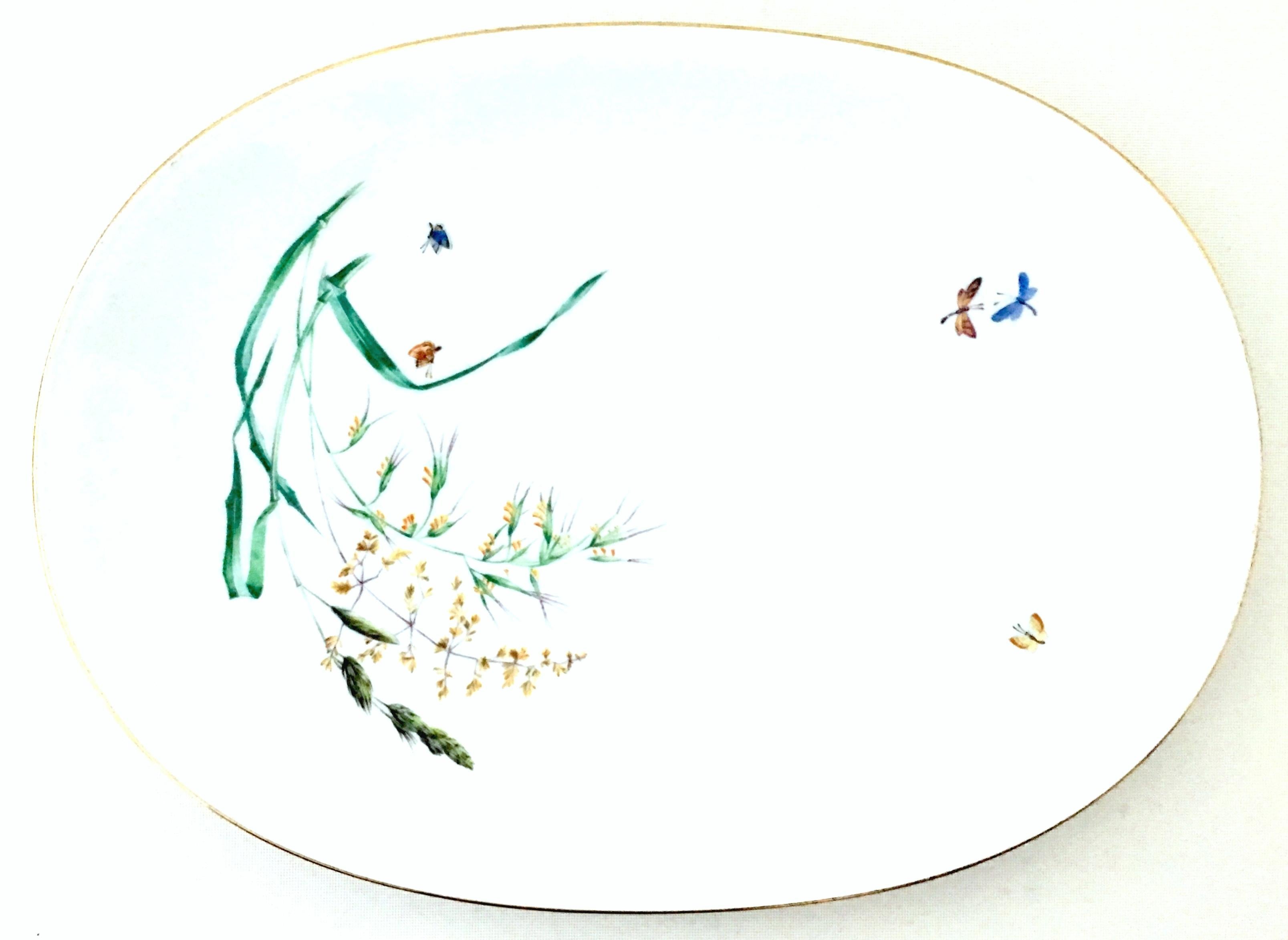 20th Century German hand-painted porcelain organic form oval platter with 22 karat gold rim edge by, Heinrich-H&C in the 