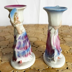 Vintage German Porcelain Dancer Candlestick Holders - a Pair