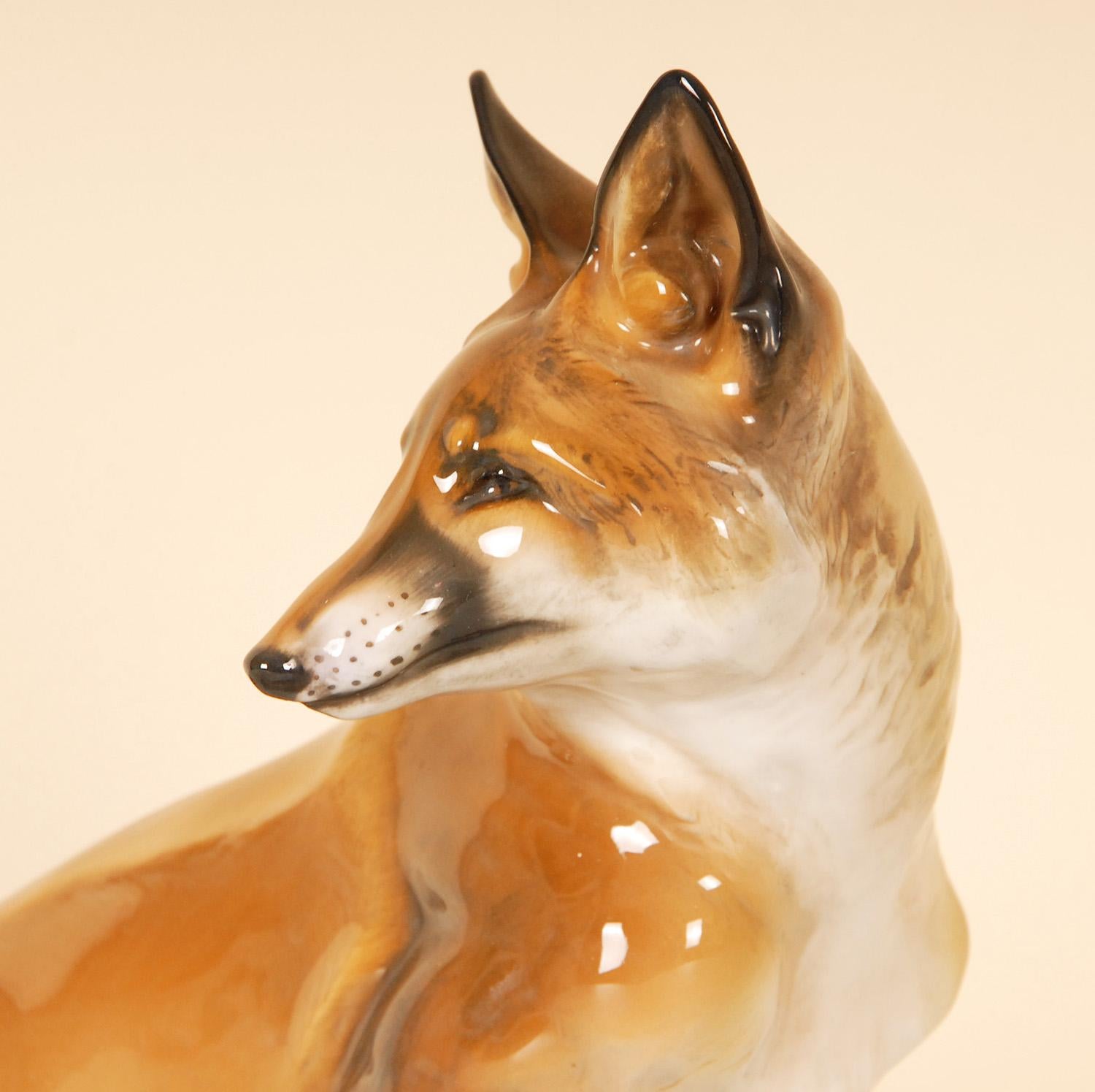 20th Century Vintage German Porcelain Figure Large Fox Animal Figurine Mid Century Rosenthal  For Sale