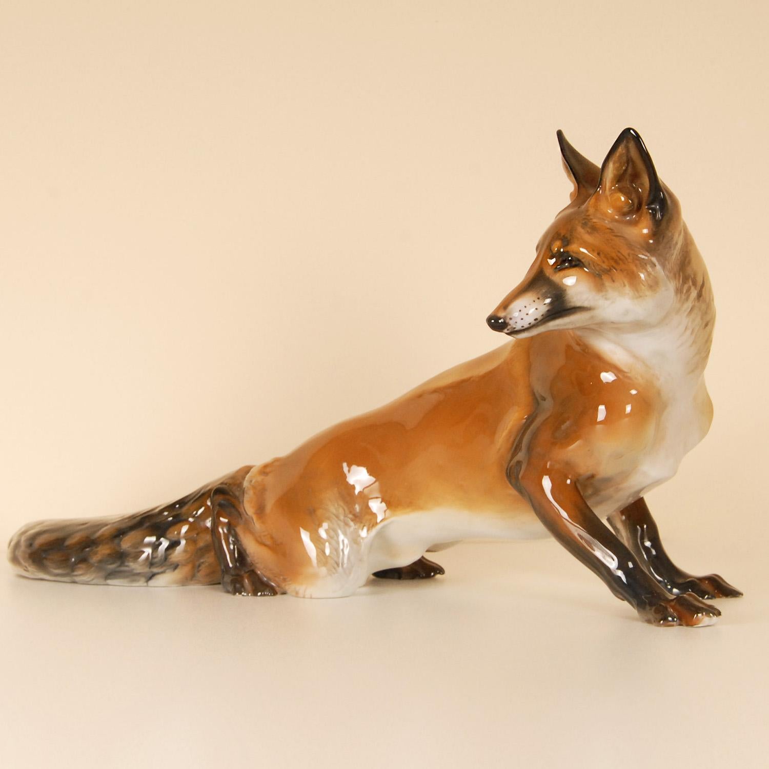 Ceramic Vintage German Porcelain Figure Large Fox Animal Figurine Mid Century Rosenthal  For Sale
