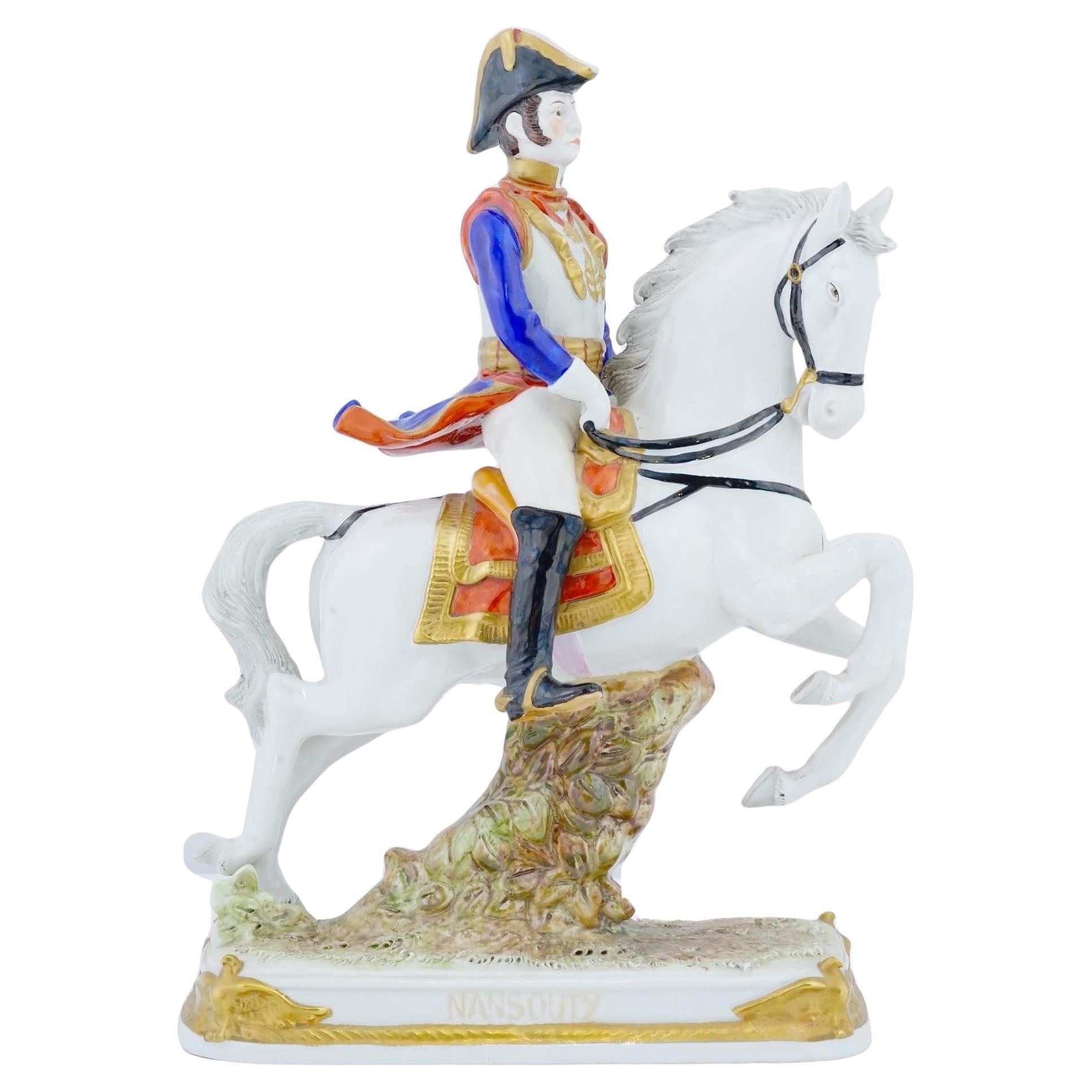 Deutsche Porzellanfigur eines napoleonischen Kavallerieoffiziers im Vintage-Stil im Angebot