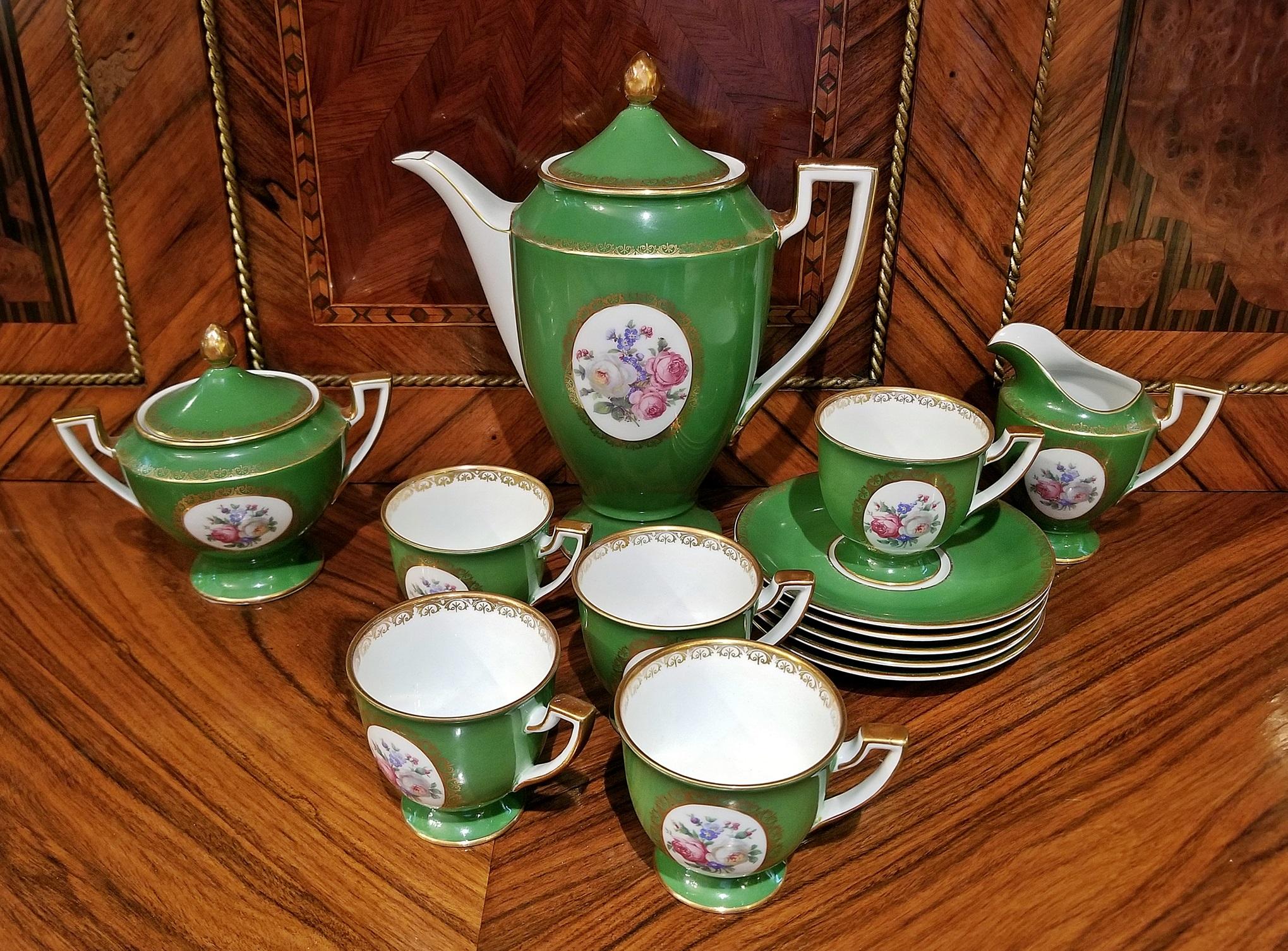 Vintage German Porcelain Royal Tettau Complete Coffee Service In Good Condition In Dallas, TX