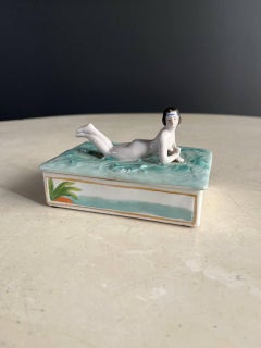 Vintage Deutsch Porzellan Frauen Figural Tablett Box