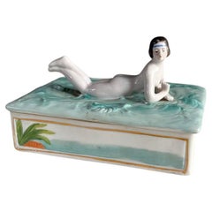 Vintage German Porcelain Women Figural Tray Box