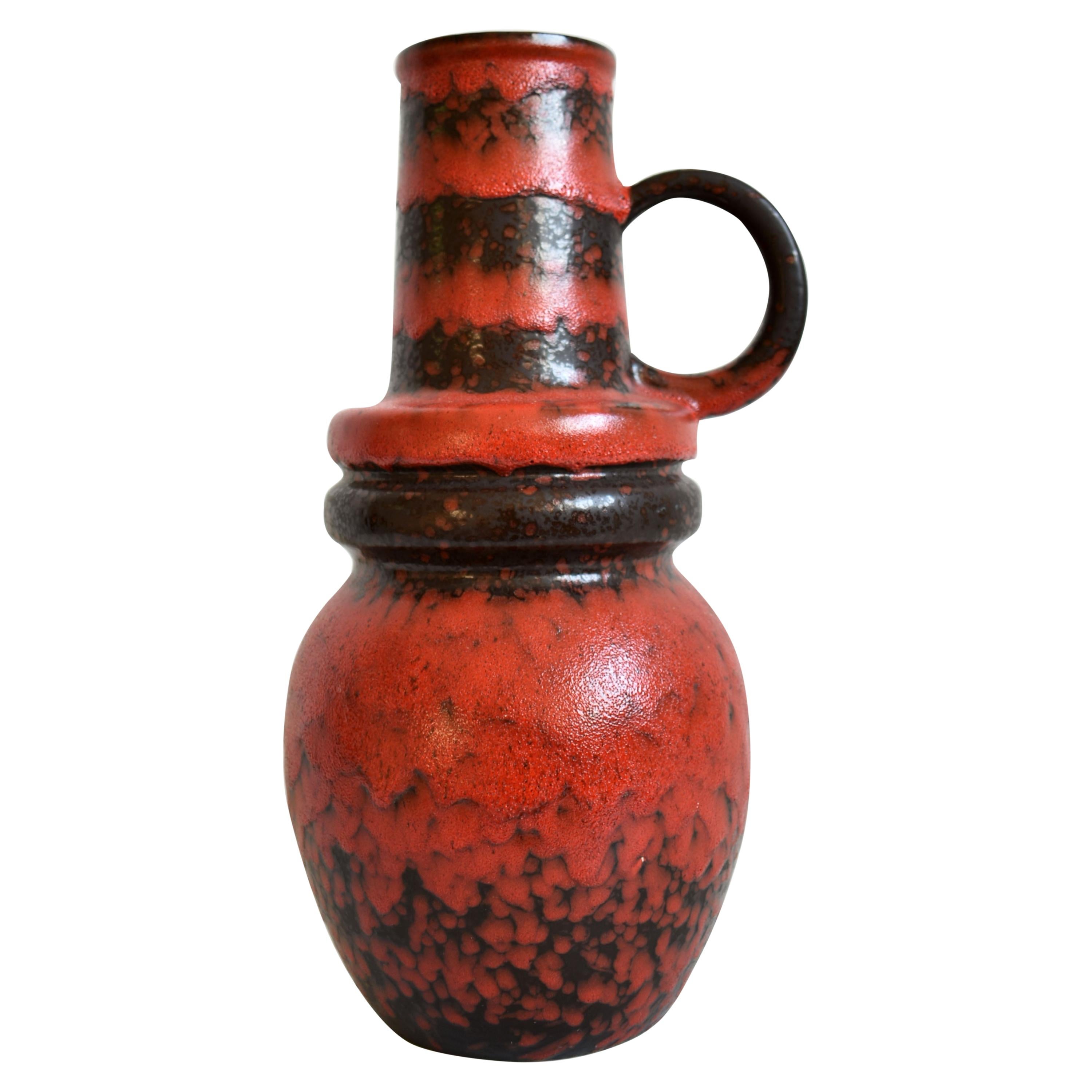 Scheurich  407  35 ,Tartan  stunning rare red black Fat Lava vintage  vase Mid Century Modern West German Pottery  1970s