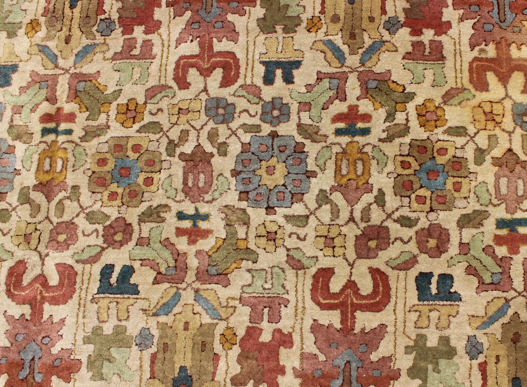 Vintage German Rug with Sub-Geometric Palmettes, Blossoms and Leaves 4