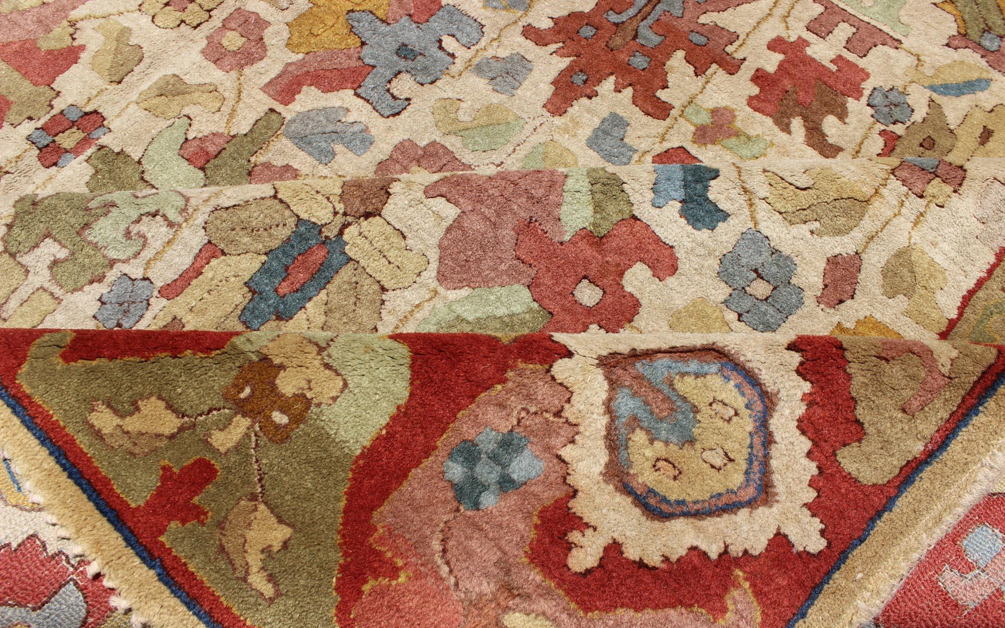 Hand-Knotted Vintage German Rug with Sub-Geometric Palmettes, Blossoms and Leaves