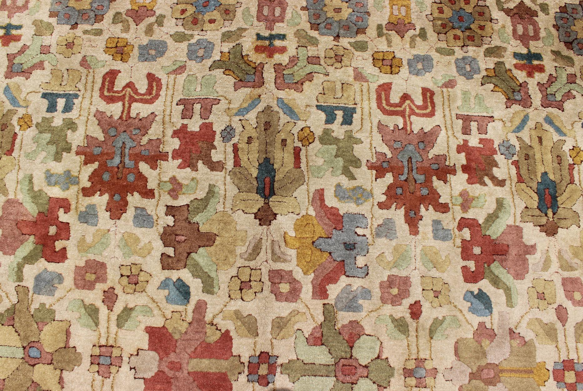 20th Century Vintage German Rug with Sub-Geometric Palmettes, Blossoms and Leaves