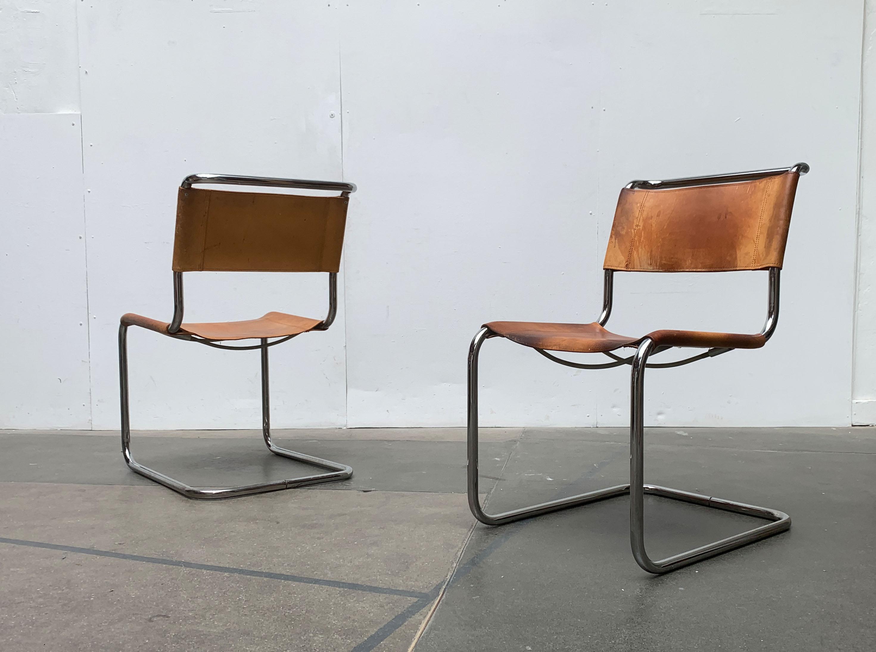 Vintage German S33 Cantilever Leather Chairs by Mart Stam for Thonet, Set of 8 In Good Condition For Sale In Hamburg, DE