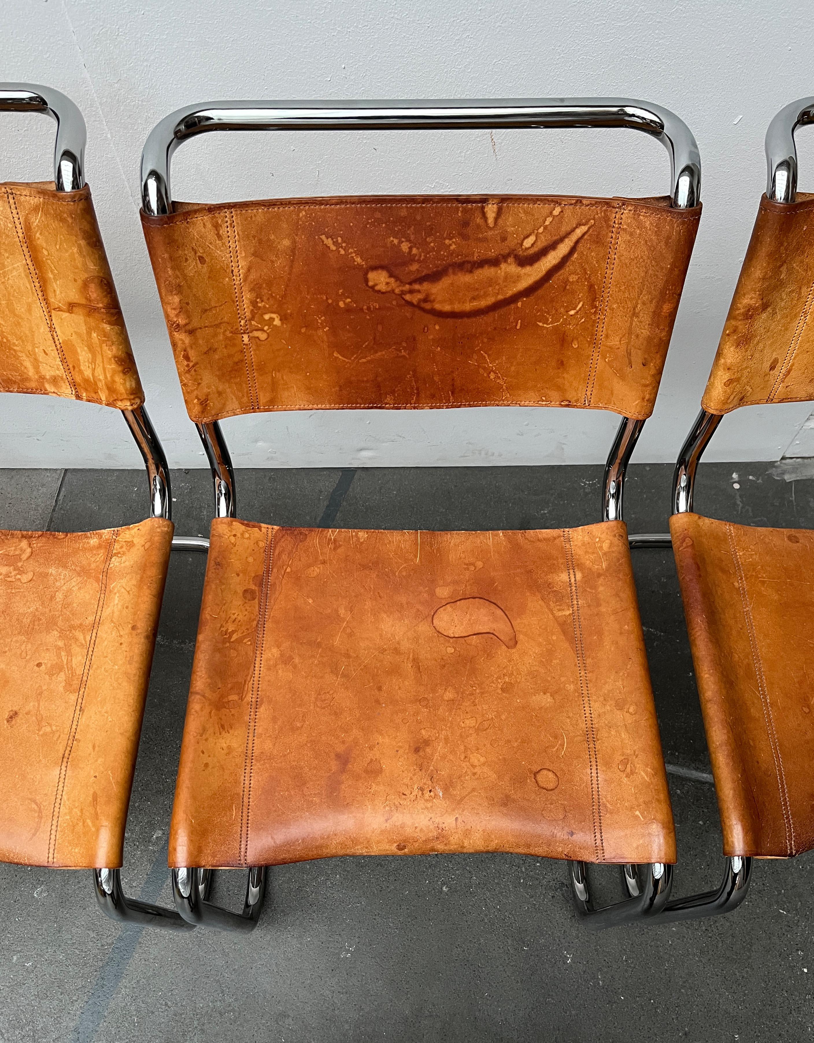 Vintage German S33 Cantilever Leather Chairs by Mart Stam for Thonet, Set of 8 For Sale 3