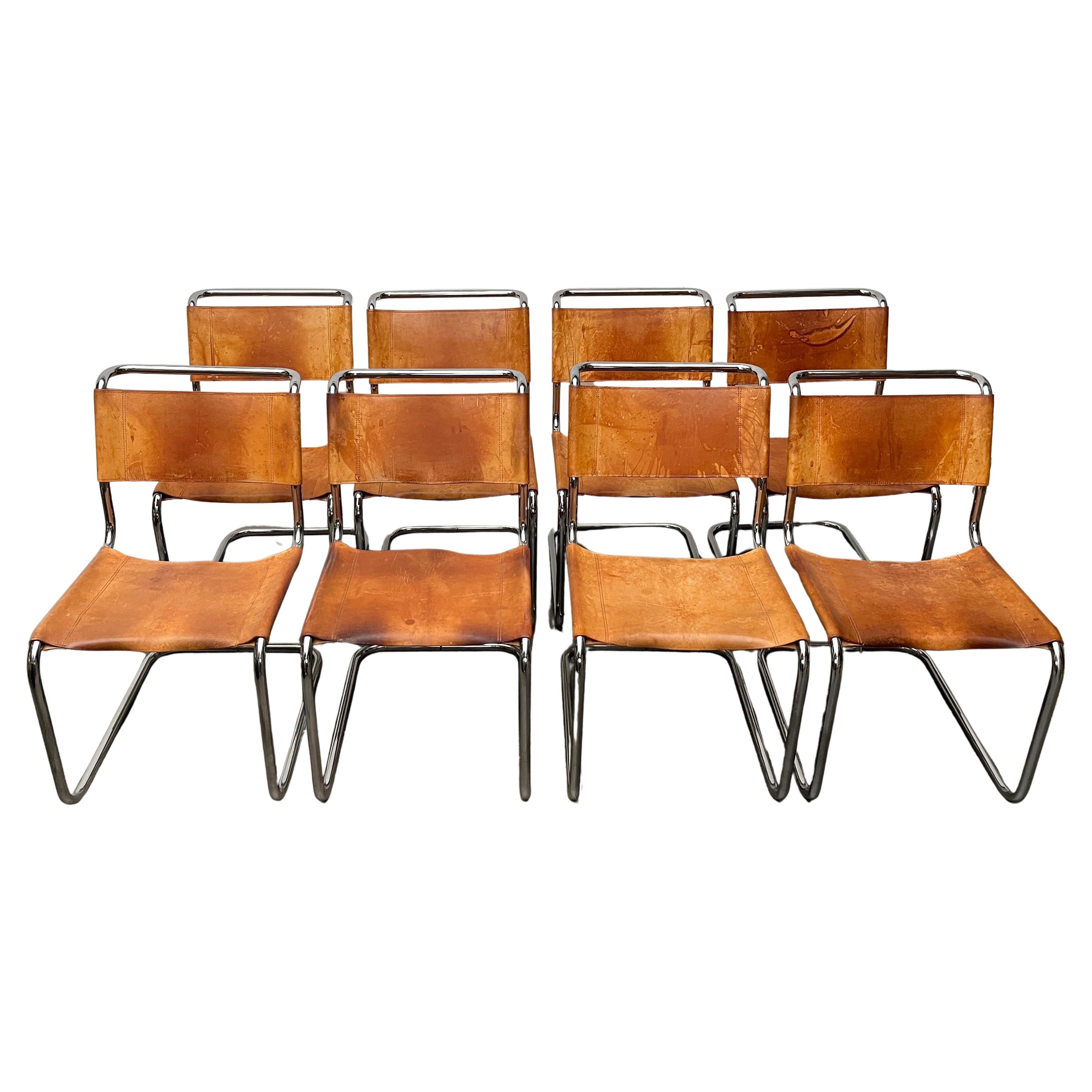 Vintage German S33 Cantilever Leather Chairs by Mart Stam for Thonet, Set of 8