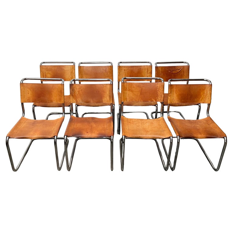 Vintage German S33 Cantilever Leather Chairs by Mart Stam for Thonet, Set of 8