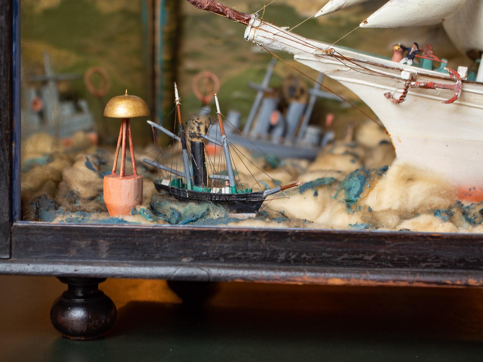 Vintage German Sailing Ship Handmade Diorama, circa 1940 For Sale 1