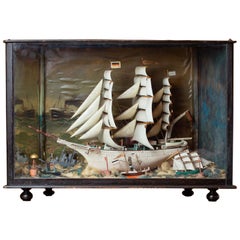 Vintage German Sailing Ship Handmade Diorama, circa 1940