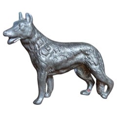 Vintage German Shepherd Miniature Figurine, Solid Metal Cast, c. Mid-20th- 2C141