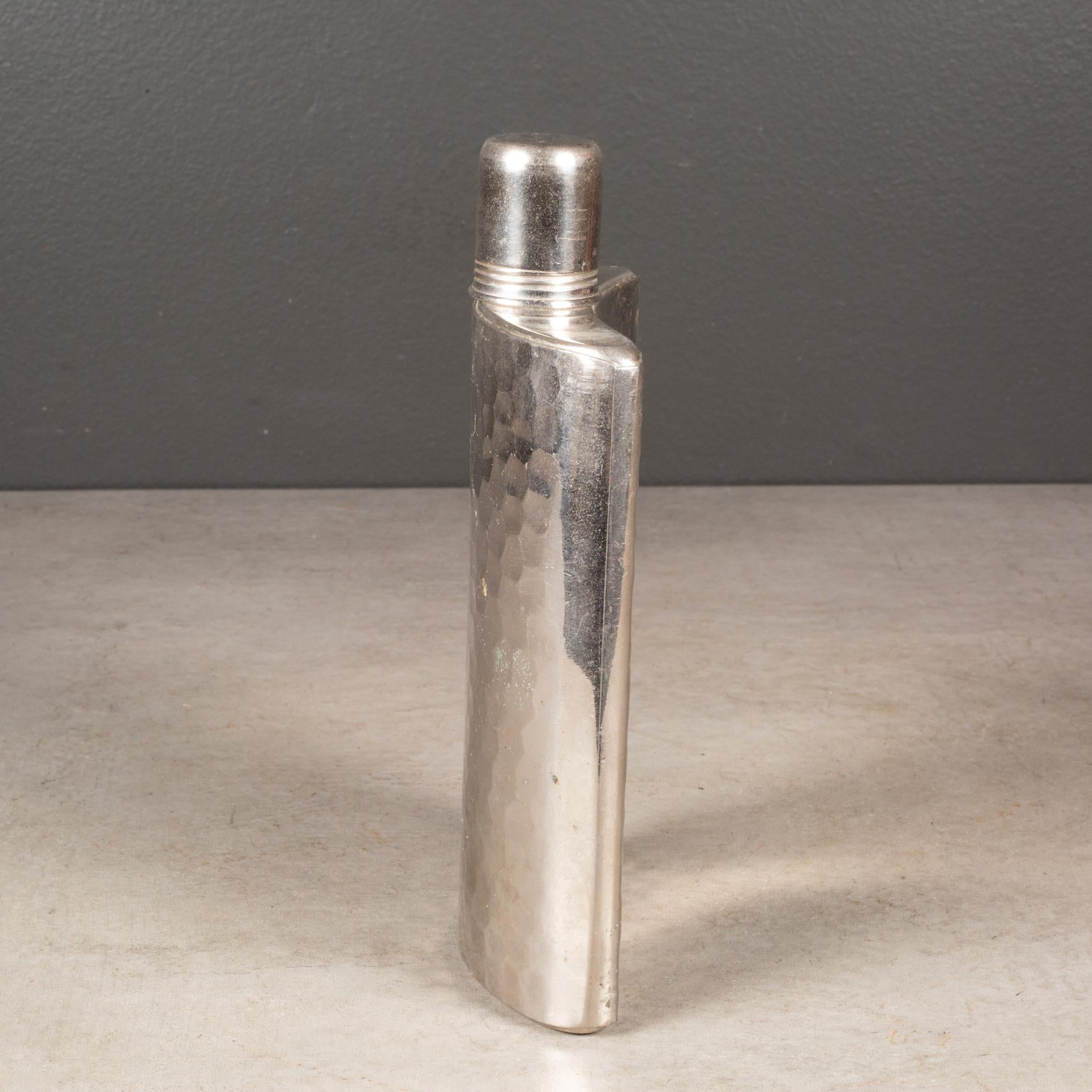 Industrial Vintage German Silver Plated Hammered Flask, circa 1940-1950