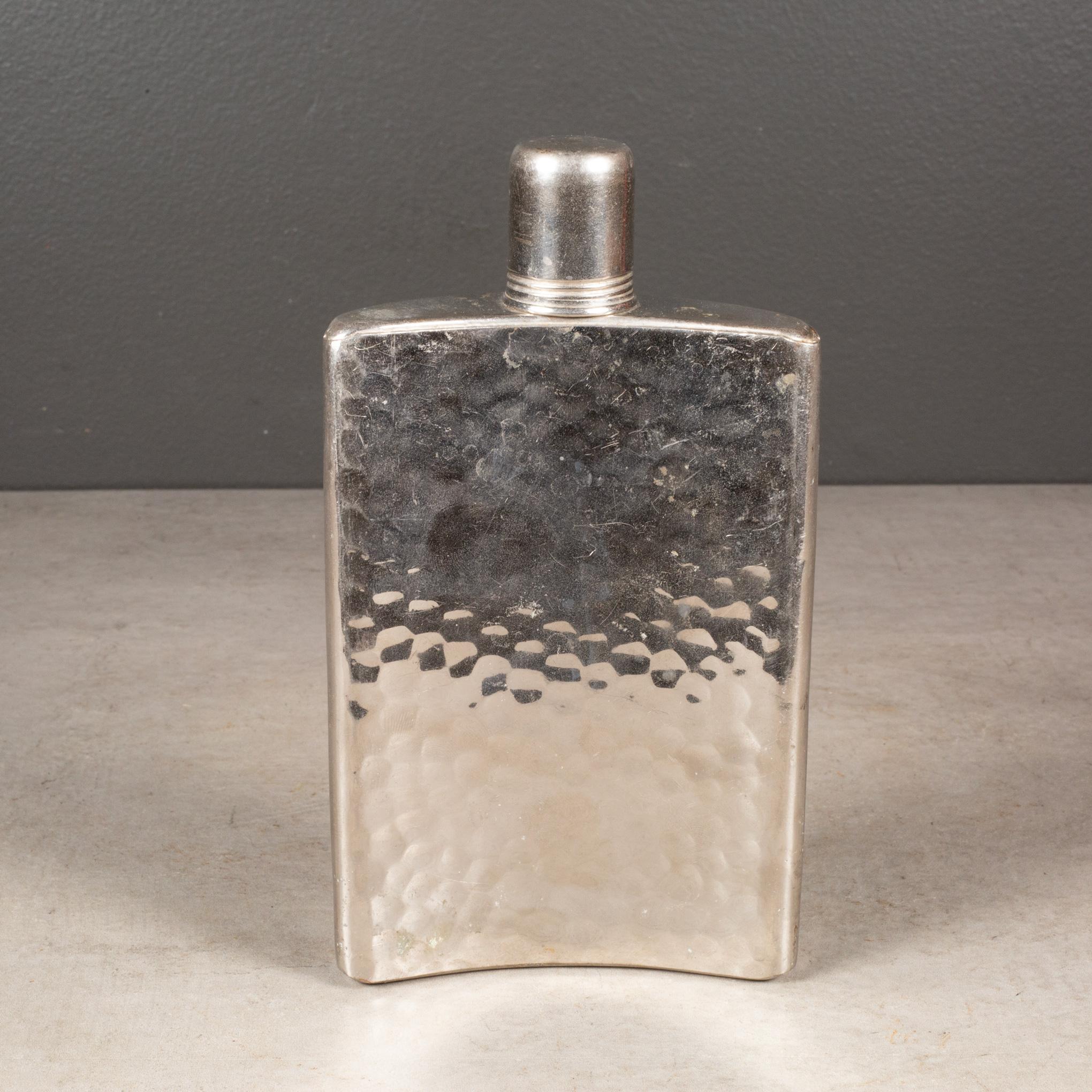 Vintage German Silver Plated Hammered Flask, circa 1940-1950 In Good Condition In San Francisco, CA