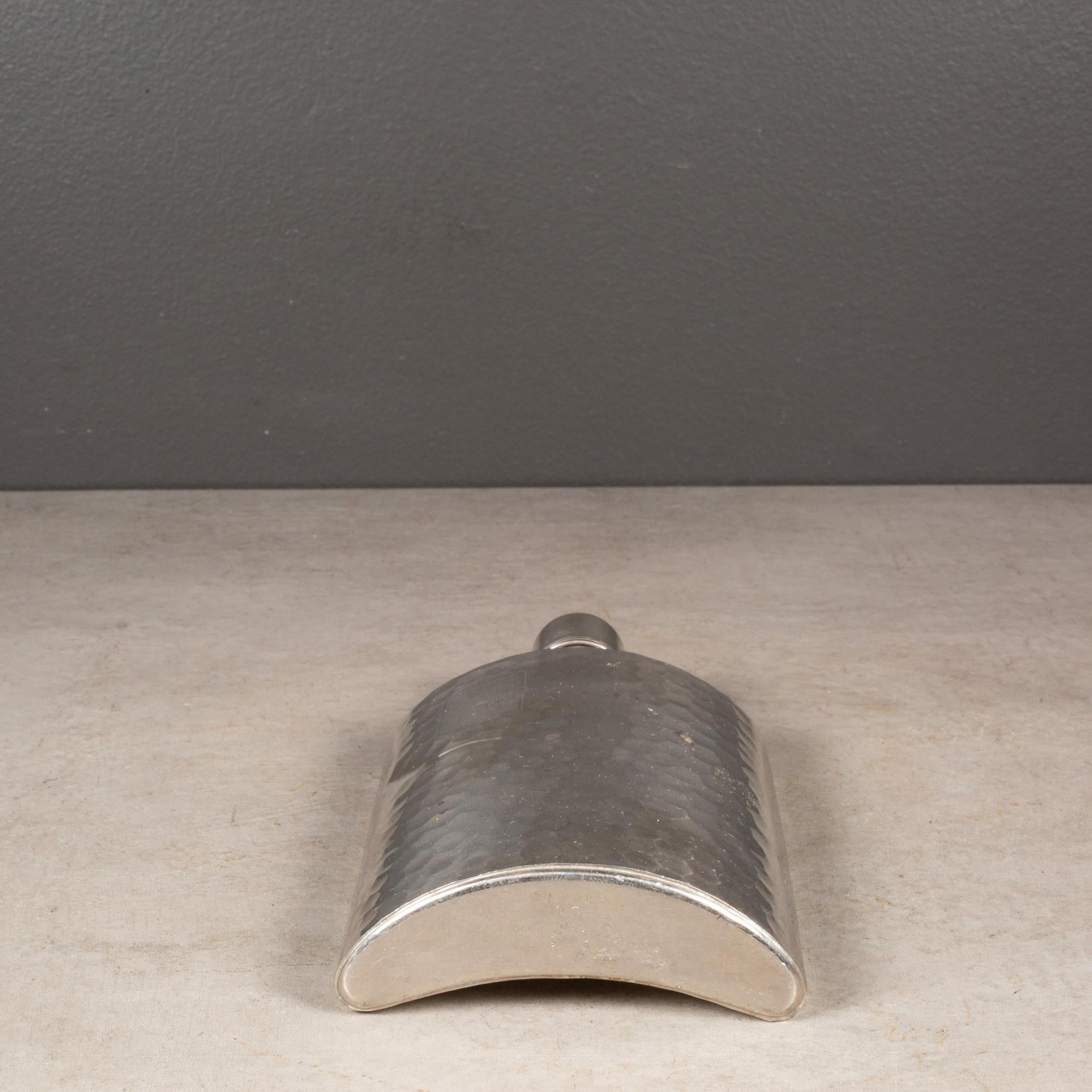 Cork Vintage German Silver Plated Hammered Flask, circa 1940-1950
