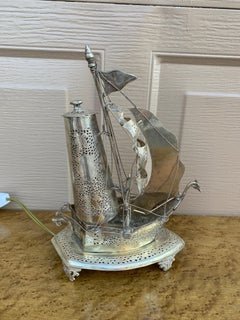 Vintage Deutsch Silber Segelschiff Nachtlicht Lampe