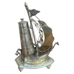 Vintage German Silver Sailing Ship Nightlight Lamp