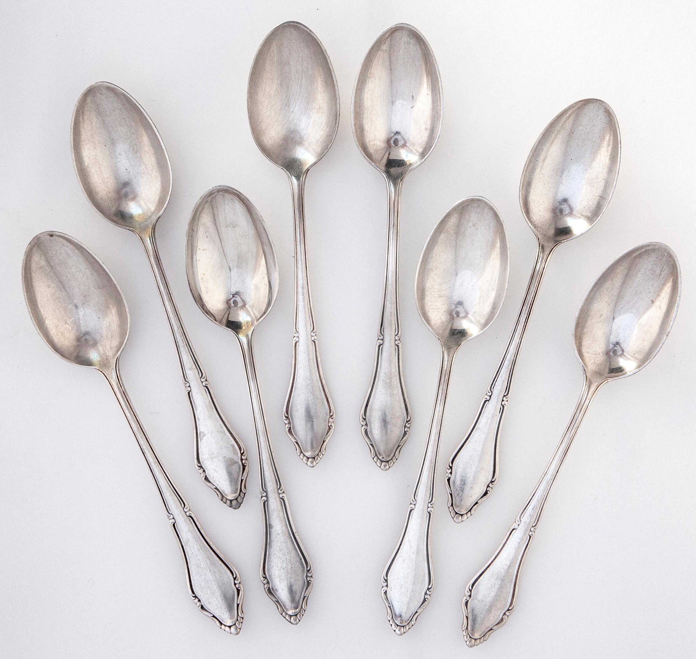 This flatware set is from one of the oldest & finest silverplate manufacturers in Germany.
 On separate listing, you will find; knives, forks, teapoons & serving pieces as well.
