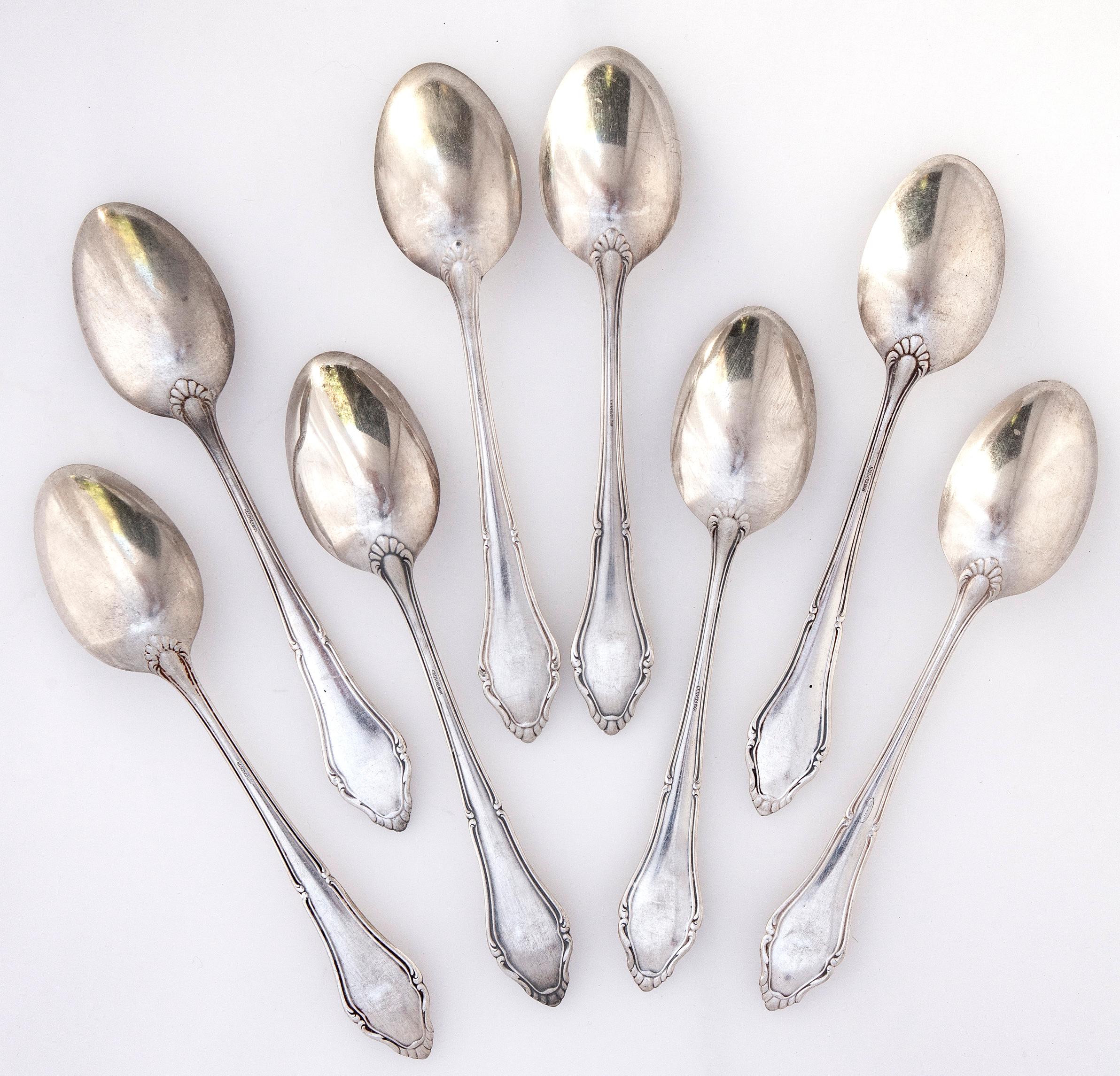 French Provincial Vintage German Silverplate Tablespoons; Set of Eight For Sale