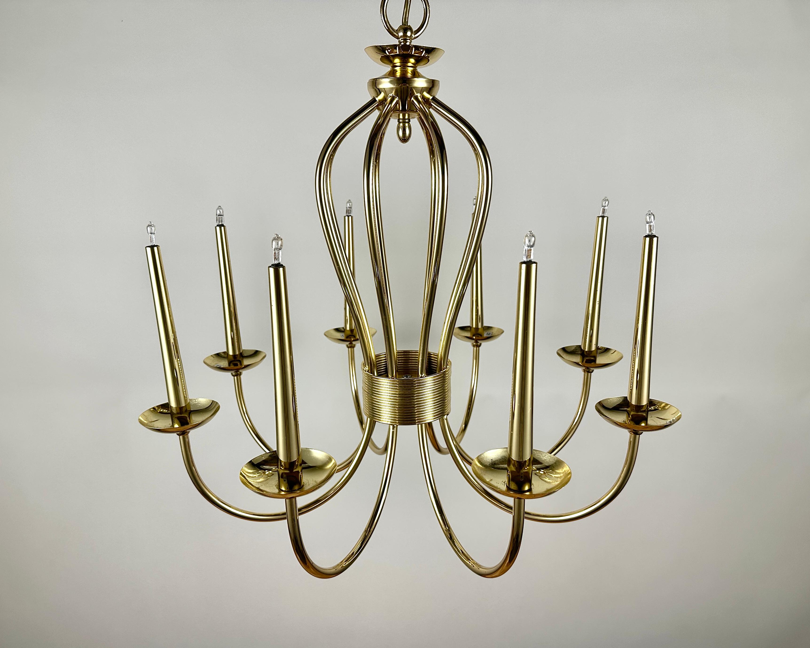 Vintage German Sische Leuchten Gold Plated Chandelier, September 1984 In Excellent Condition For Sale In Bastogne, BE