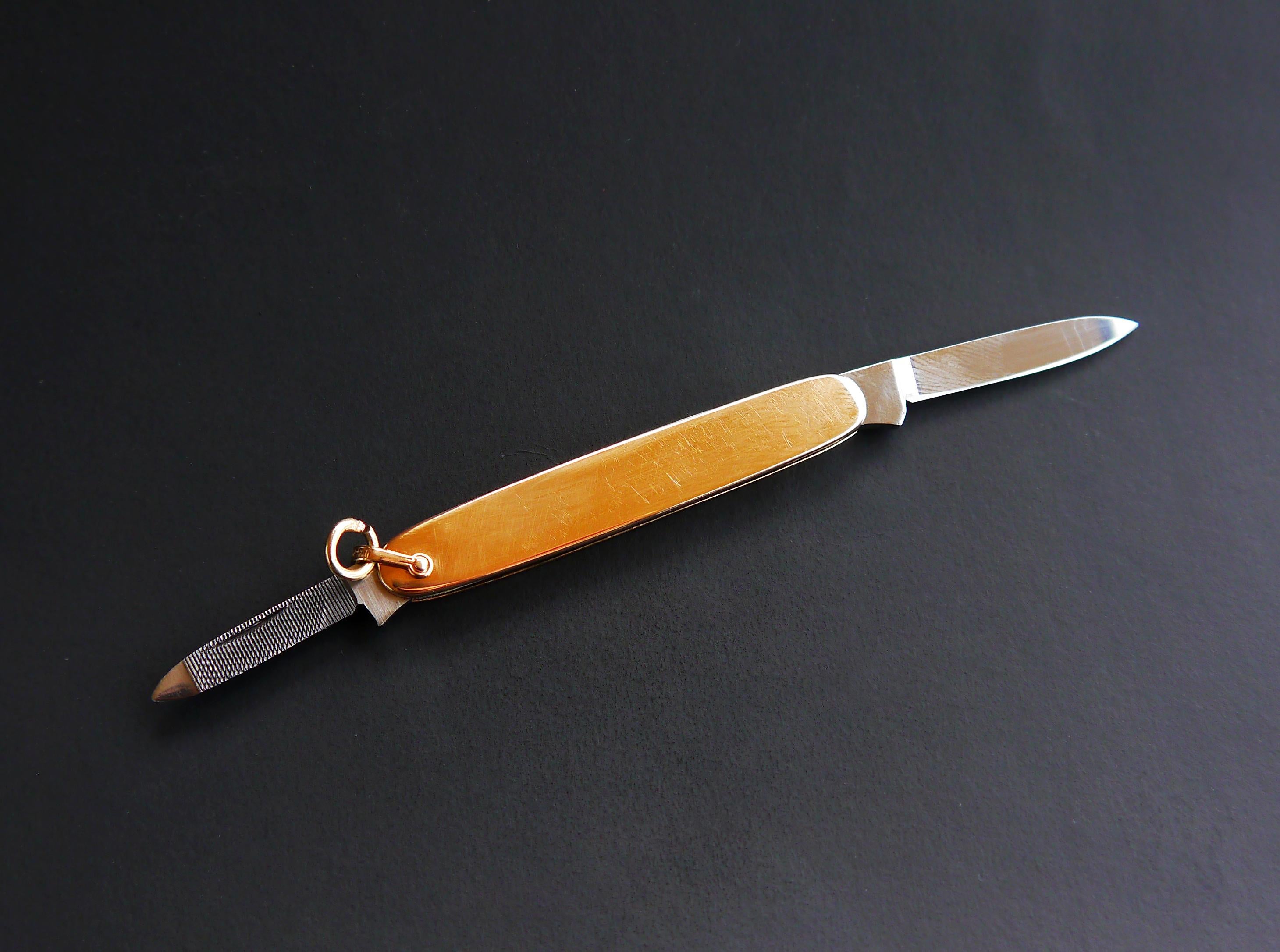 Deutsches Solingen-Obsttaschenmesser aus massivem 14K Gelbgoldstahl / 15gr Vintage (Retro) im Angebot