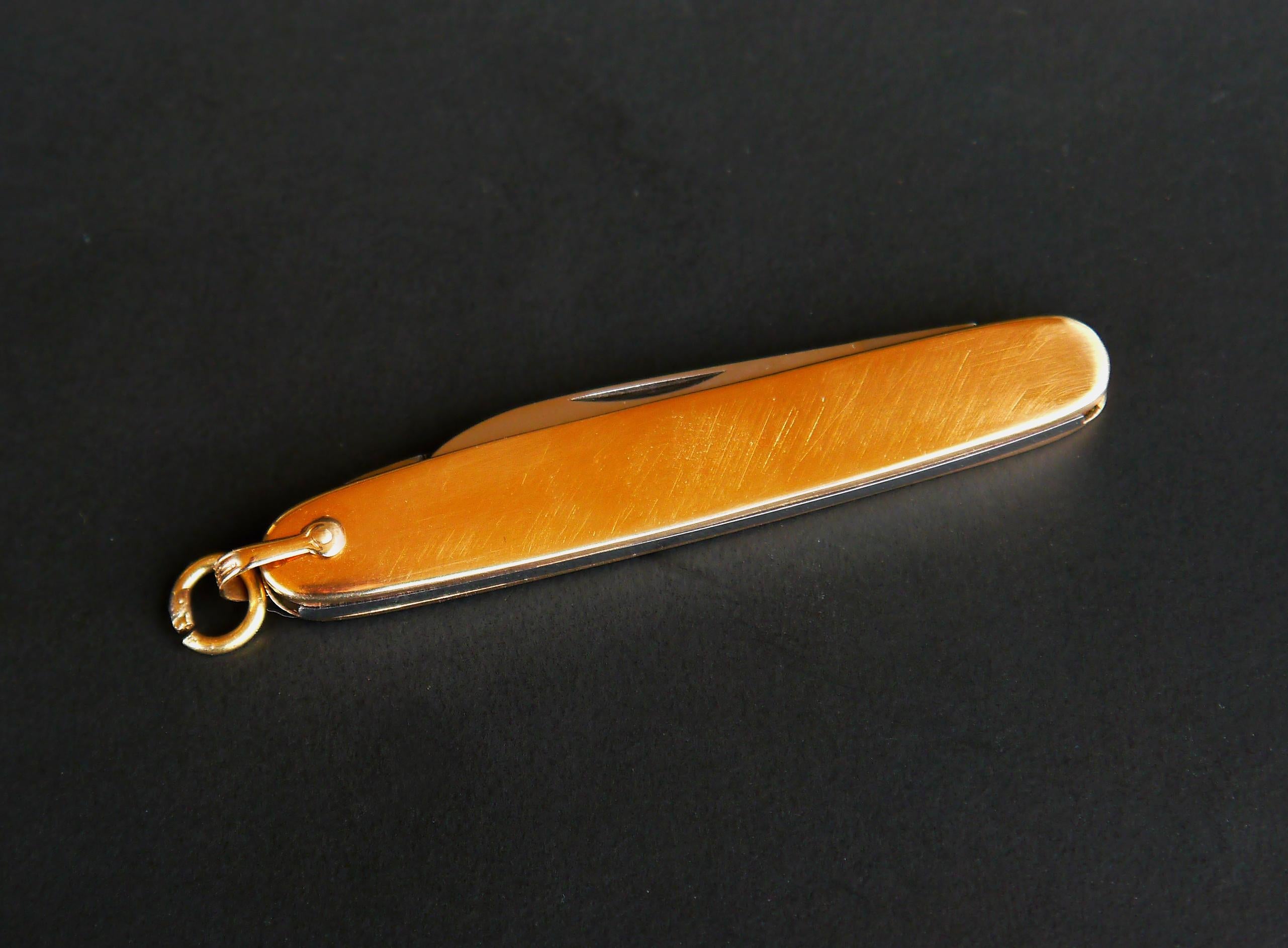 Deutsches Solingen-Obsttaschenmesser aus massivem 14K Gelbgoldstahl / 15gr Vintage für Damen oder Herren im Angebot