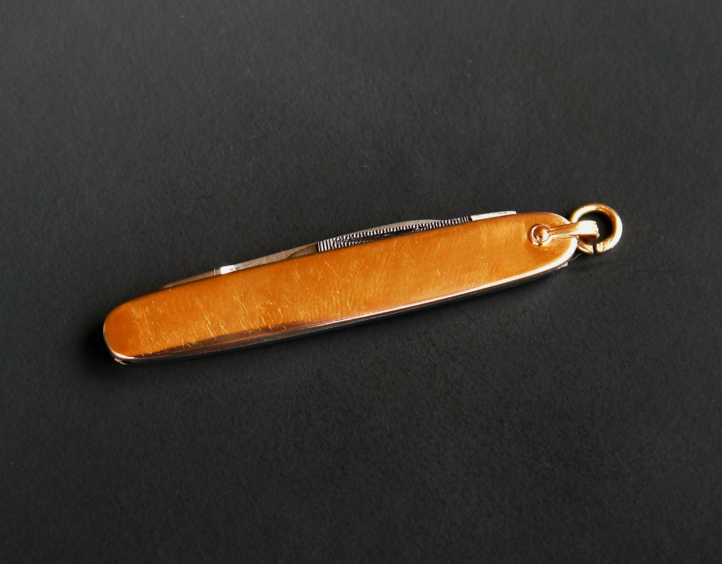 Deutsches Solingen-Obsttaschenmesser aus massivem 14K Gelbgoldstahl / 15gr Vintage im Angebot 1