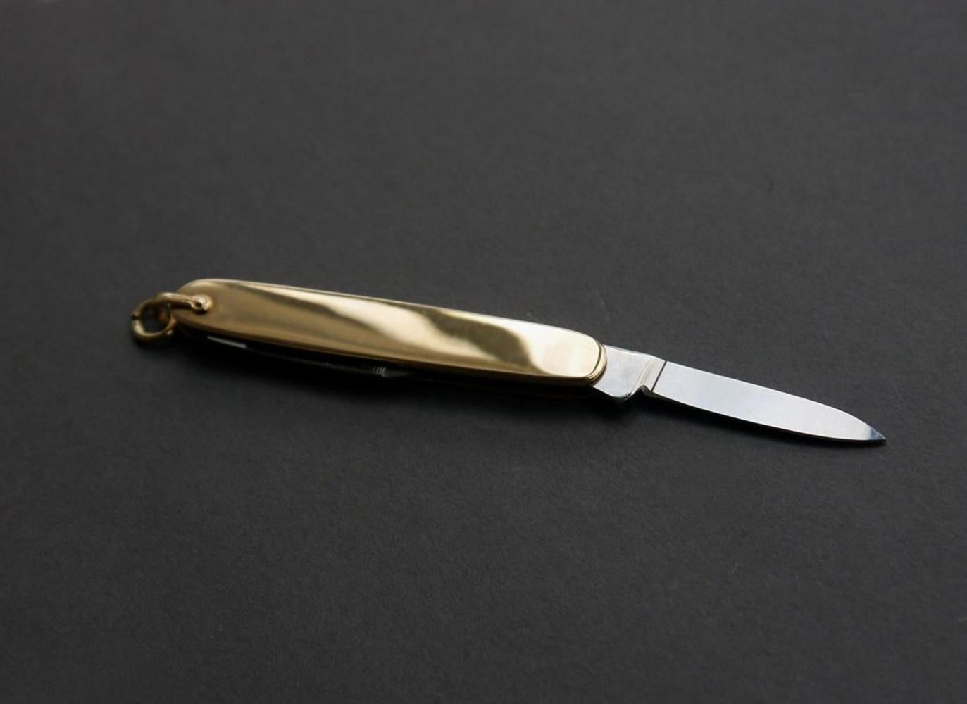 Deutsches Solingen-Obsttaschenmesser aus massivem 14K Gelbgoldstahl / 15gr Vintage im Angebot 2