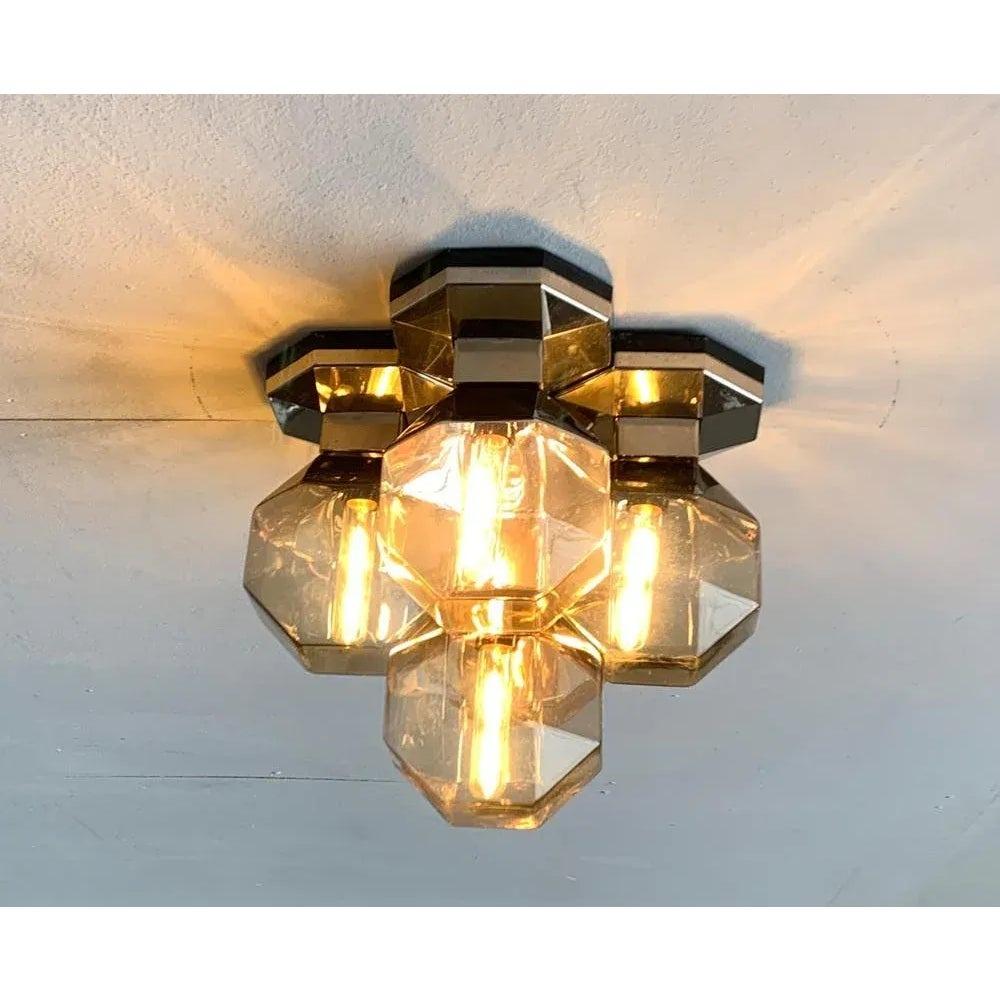 Lámpara de Pared o Techo Alemana Vintage Space Age Cromada y Cristal para Personal, Años 70 Alemán en venta