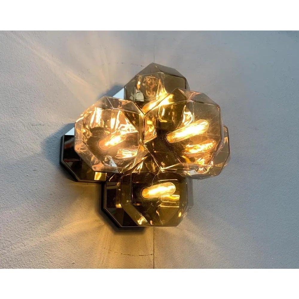 Lámpara de Pared o Techo Alemana Vintage Space Age Cromada y Cristal para Personal, Años 70 Metal en venta