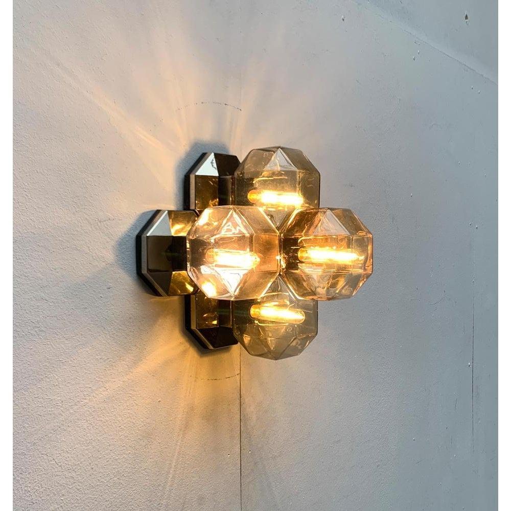Lámpara de Pared o Techo Alemana Vintage Space Age Cromada y Cristal para Personal, Años 70 en venta 1