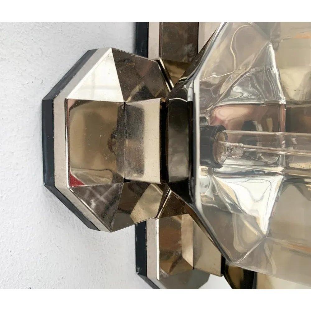 Lámpara de Pared o Techo Alemana Vintage Space Age Cromada y Cristal para Personal, Años 70 en venta 3