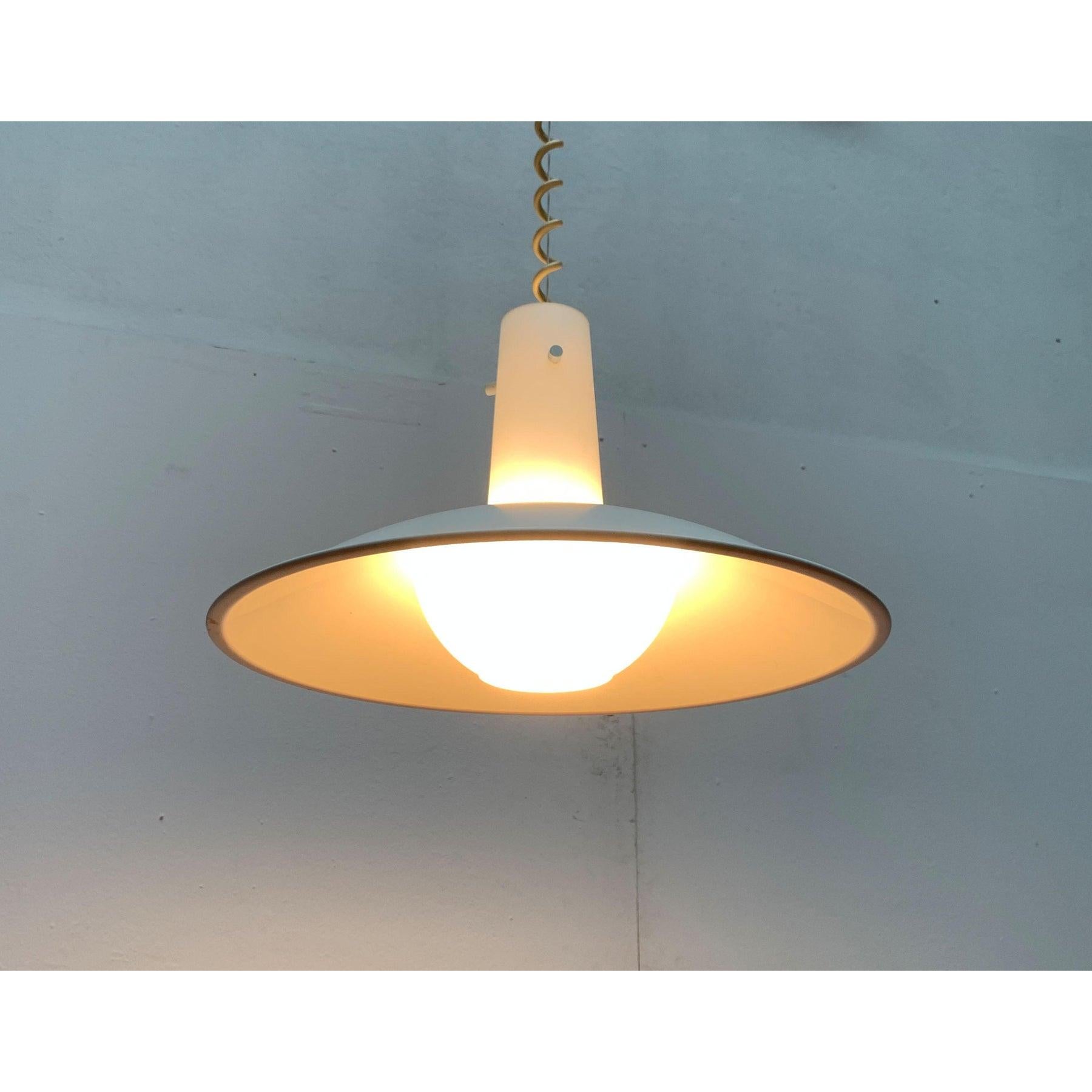 Vintage German Space Age Glass and Metal Pendant Lamp from Glashütte Limburg For Sale 1