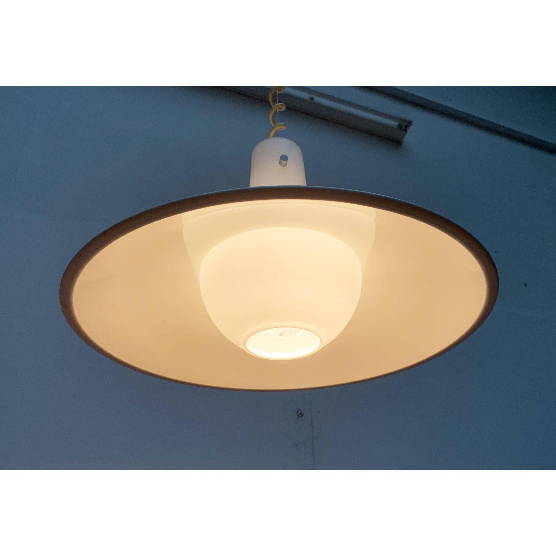 Vintage German Space Age Glass and Metal Pendant Lamp from Glashütte Limburg For Sale 4